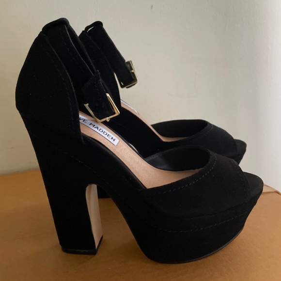 Steve Madden 5.5 Black Suede Leather GRETTTA Ankle-wrap Platform Sandals - Picture 9 of 10